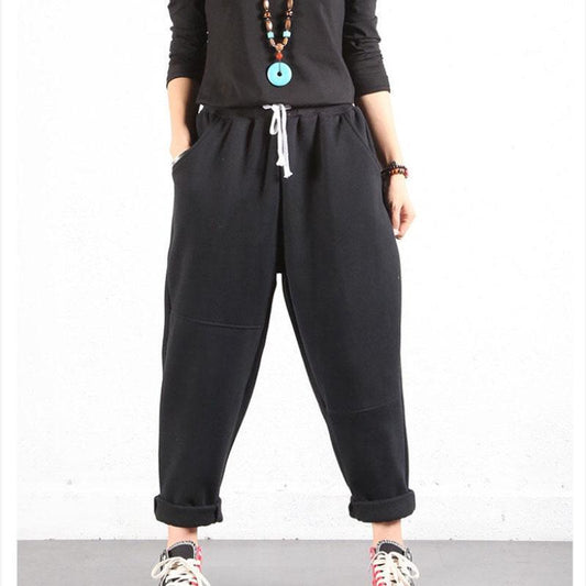 Winter Plus Size Korean Version of Loose Harem Pants Women's Plus Fat Plus Bf Fat Mm300 Kg Nine-point Pants Plus Velvet Feet Pants