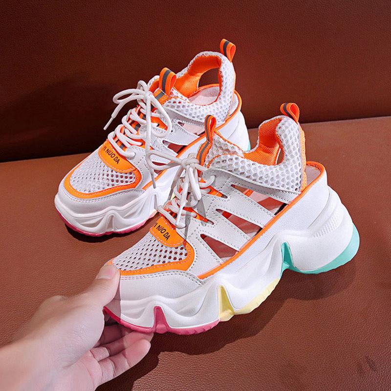 Rainbow Thick-soled Spring and Summer Sandals Women's Hollow Breathable Mesh Casual Sports Shoes Women's Trend