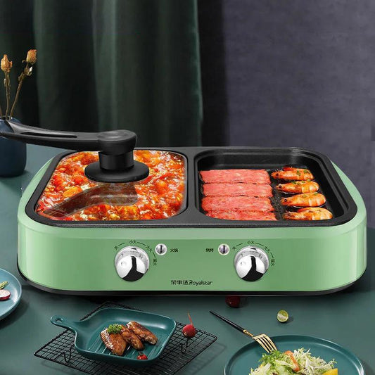 1300W BBC Heat Pot 2-in-1 Machine Electric Bakeware Smokeless Fried Pan Multi-purpose Grill Pan Nonstick Pot