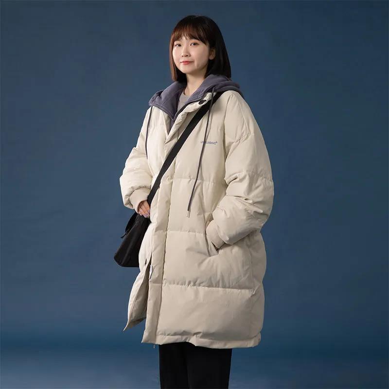 Women's Down Jacket Winter Fashion Loose Thick Warm Cotton Jacket Mid-length Hooded Cotton Jacket