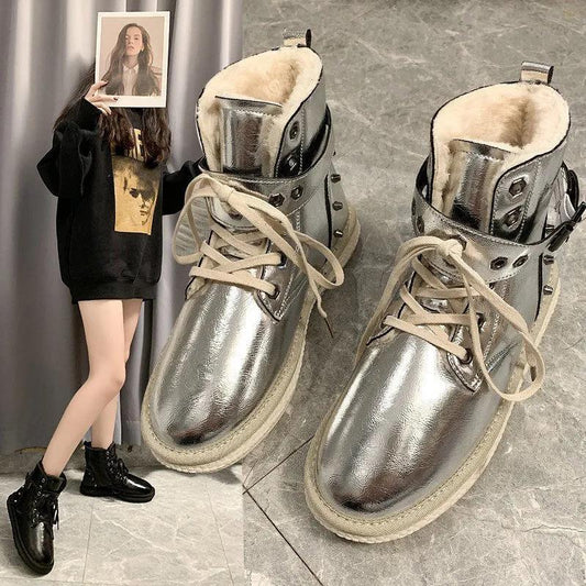 Snow Boots Women Winter Short Tube All-match Martin Boots Plus Velvet Padded Short Boots Cotton Shoes