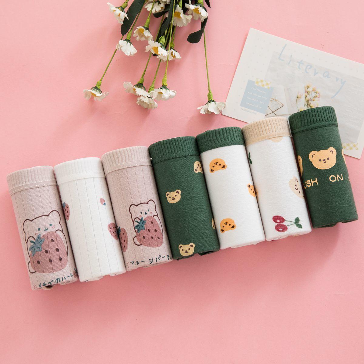 7 Pieces Women's Cotton Underwear Women's Plus Size Underwear Student Low-rise Pants Girls' Underwear