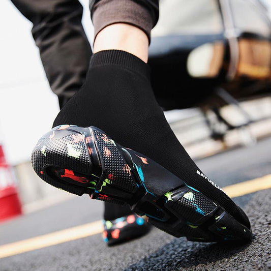 Summer Breathable Net Men's Shoes Unisex High-top Stretch Sock Shoes Korean Style Trendy Couple Shoes Casual High-top Sneakers