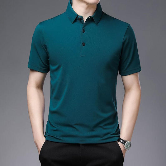 Men's Short-sleeved Fir Lapel Thin Spring and Summer New Short-sleeved Solid Color T-shirt Young and Middle-aged Dad Casual