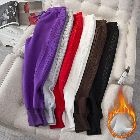 Autumn and Winter Bundle Feet Plus Velvet Sweatpants Women's Ninth Casual Pants All-match Thin Harem Sports Pants Loose