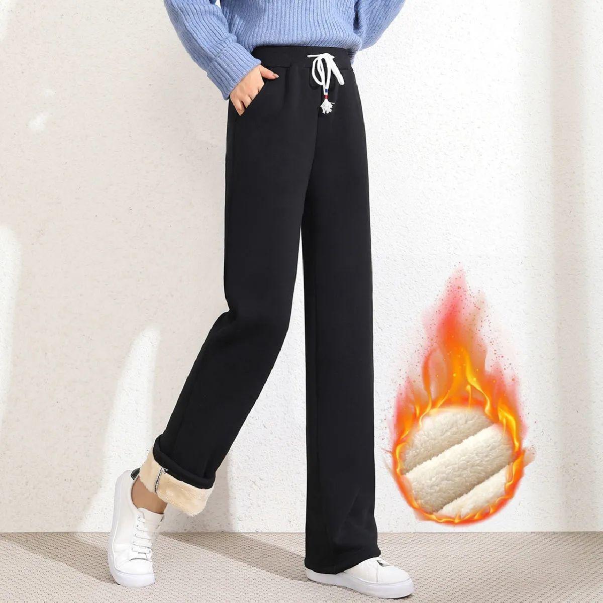 Autumn Winter Plus Velvet Thickened Wide-leg Pants Women's High-waist Straight-leg Pants Loose Casual Long Pants