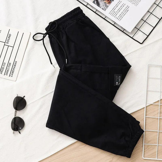 Women's Overalls Korean Style Loose Mid-high Waist Straight Slimming Casual All-match Sports Outdoor Nine-point Pants with Feet