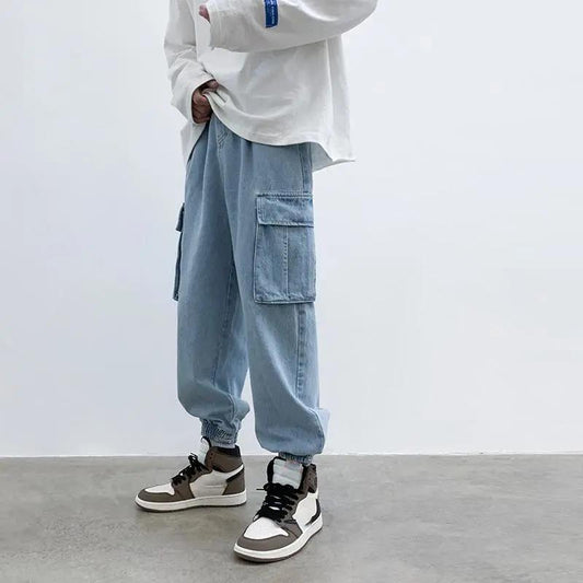 Men's Summer and Autumn Jeans Loose Overalls Trend All-match Nine-point Jeans