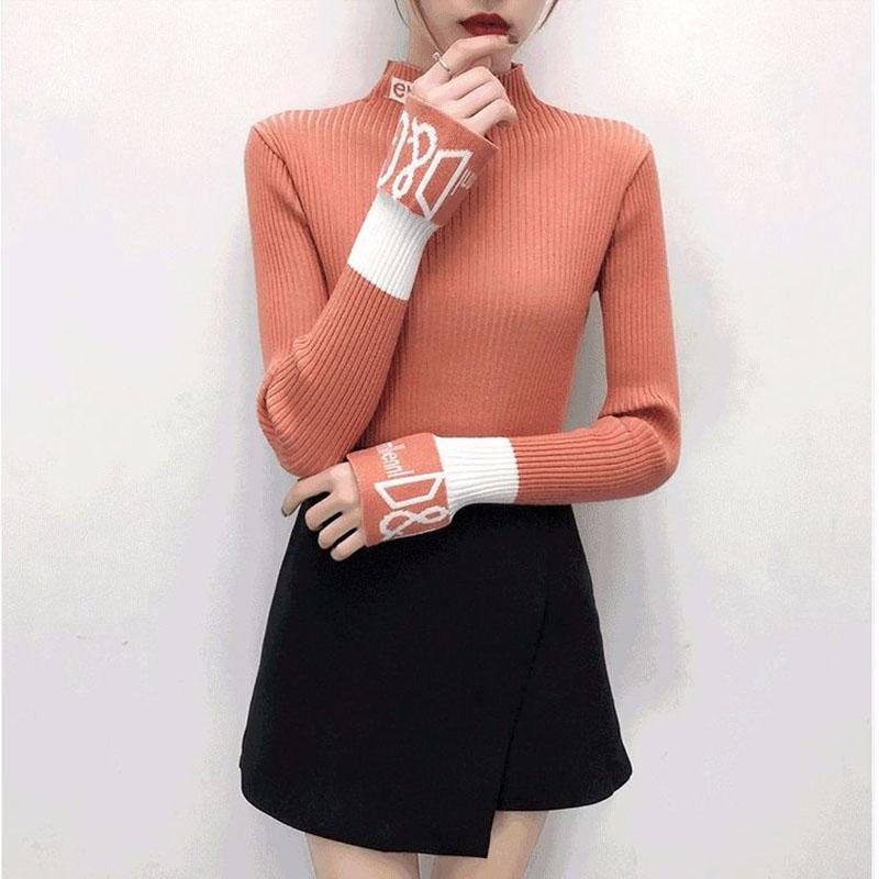 Autumn and Winter Slim Knit Bottoming Shirt Casual Flared Sleeve Sweater Simple Sexy Female Top