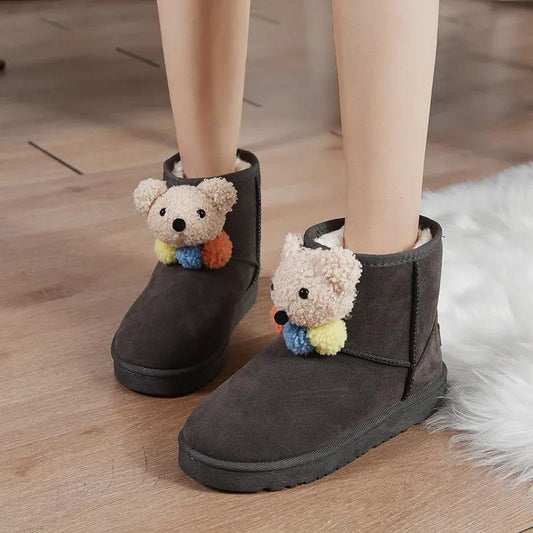 Snow Boots Women's Fashion Thick Big Cotton Cute Cartoon Bear Short Tube Winter Plus Cashmere Student Cotton Shoes