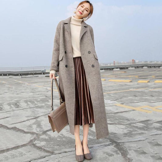 2019 Women Plus Size Autumn Winter Cassic Simple Wool Long Coat Female Robe Outerwear Manteau Femme