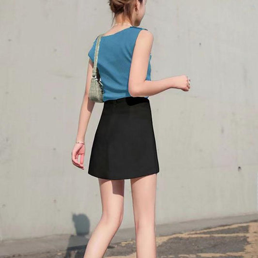 Women Skirts Female Large Size Casual A-line Mini Skirt Summer Solid Color Slim Skirts High Waist All-match Skirt