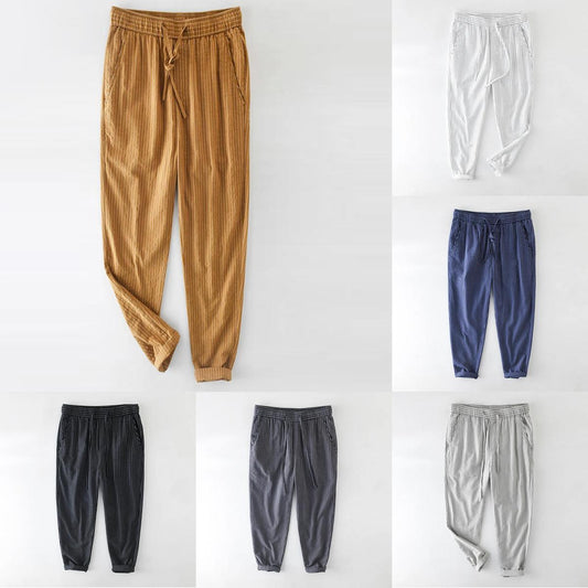 Striped Thin Elastic Waist Straight-leg Casual Cropped Trousers Men's Drawstring Youth Breathable Loose Trousers