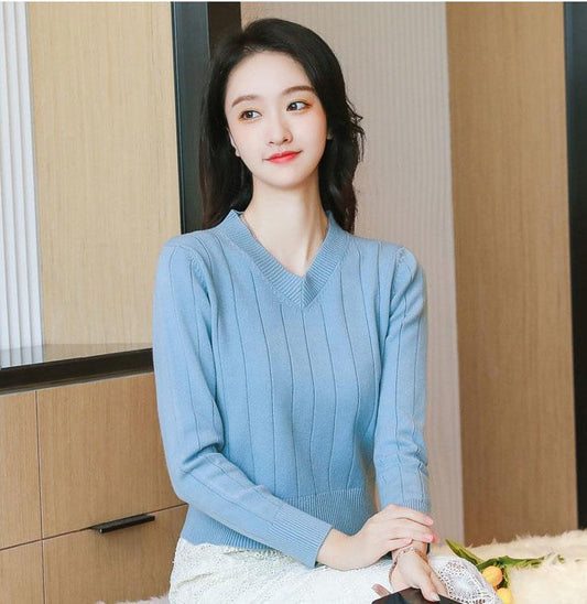 Small Short Knit Bottoming Shirt Women's Slim Fit Inner Pullover V-neck Sweater