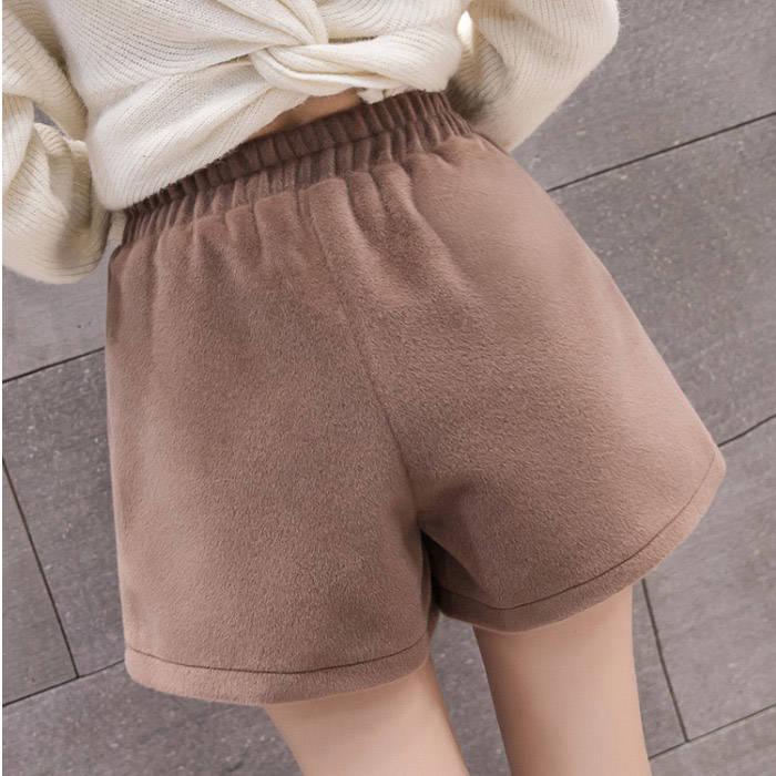 Autumn Winter Street Short High Waist Vintage Party Wide Leg Pants Casual Short Pant Female Pocket