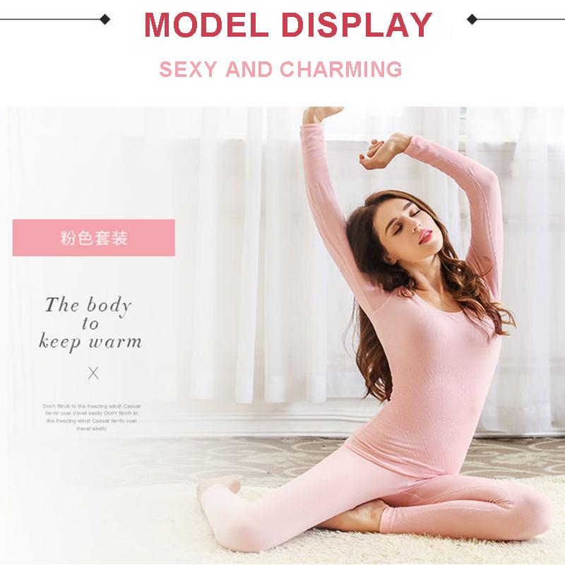 Women's Thermal Underwear Women's Suit Thickening and Velvet Skinny Body Bottoming In Winter with A Big Low Round Neck
