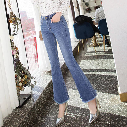 Plus Size Women High Waist Female Streetwear Pocket Casual Jeans Pocket Ripped Denim Pants