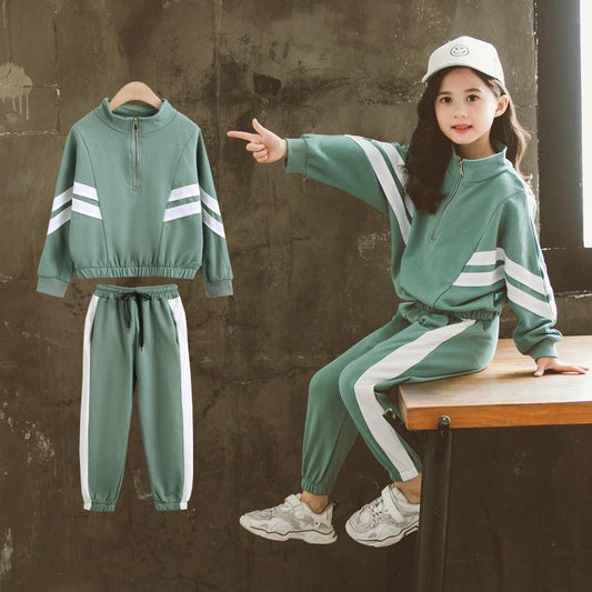 Girls Spring and Summer Sports Suits Long-sleeved Loose Casual Sportswear Girl Teenage Children's School Clothing