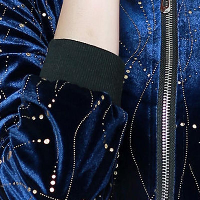 Autumn and Winter Loose Gold Velvet Printed Short Coat Women's Casual Baseball Uniform Loose Long-sleeved Cardigan Top