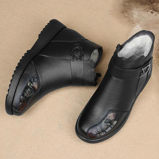 Cotton Shoes Women's Winter Warmth and Velvet Soft-soled Short Boots Middle-aged and Elderly Leather Shoes
