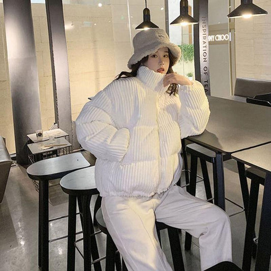 Winter Down Coat Korean Fashion Short Corduroy Coat Thick Loose Plus Size Down Jacket