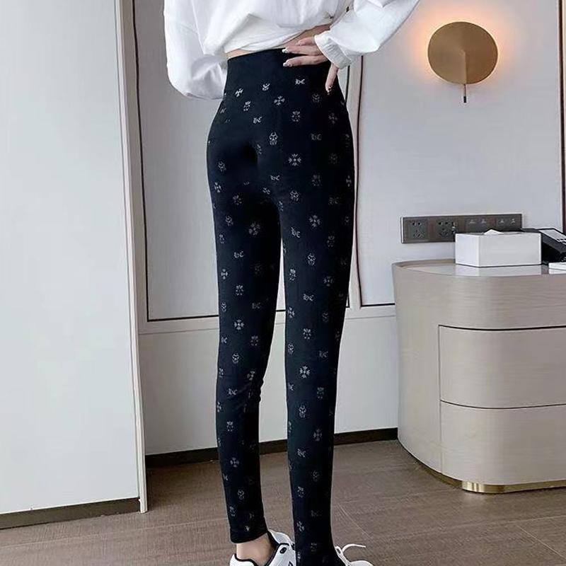 Women's Pants High Waist Leggings Women's Outer Wear Extra-large Belly Black High-elastic Winter Plus Velvet Padded Pants