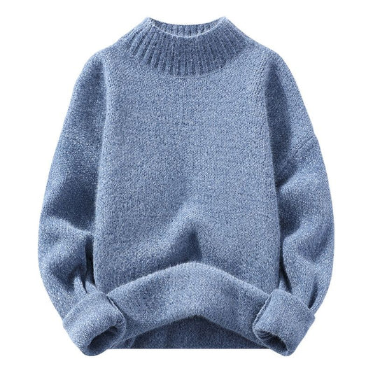 Men's Sweater Autumn and Winter Thickened Imitation Mink Cashmere Korean Fashion Personality Semi-High Neck Knitted Sweater