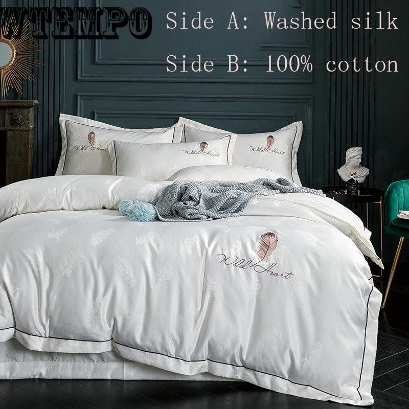 European Ice Silk Cotton Bed Four-piece Cotton Quilt Cover Summer Silk