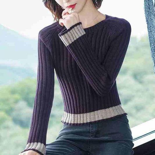 Short Crew Neck Sweater Autumn and Winter Slim Western Style Top Fashion Simple Women's Base Shirt
