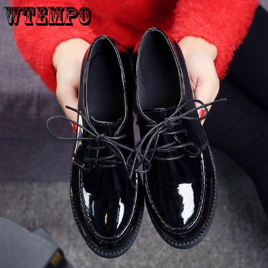 British Style Shoes Woman Lace Up Leather Derby Shoes Ladies Oxford Platform Shoes Wedges