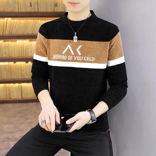 Chenille Sweater Men's Thick Winter Sweater Knit Sweater Top Casual All-match Insulation Bottoming Shirt