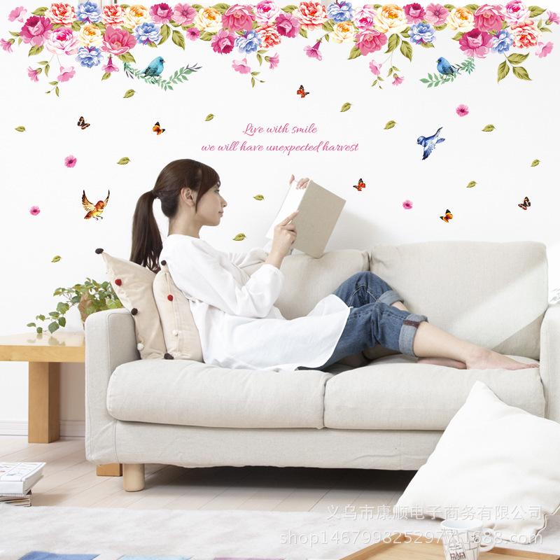 3D bird language floral room floor stickers kindergarten decoration stickers live with smile