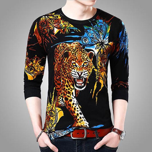 Long-sleeved T-shirt large size spring and autumn T-shirt 3D printed sweater men's round neck