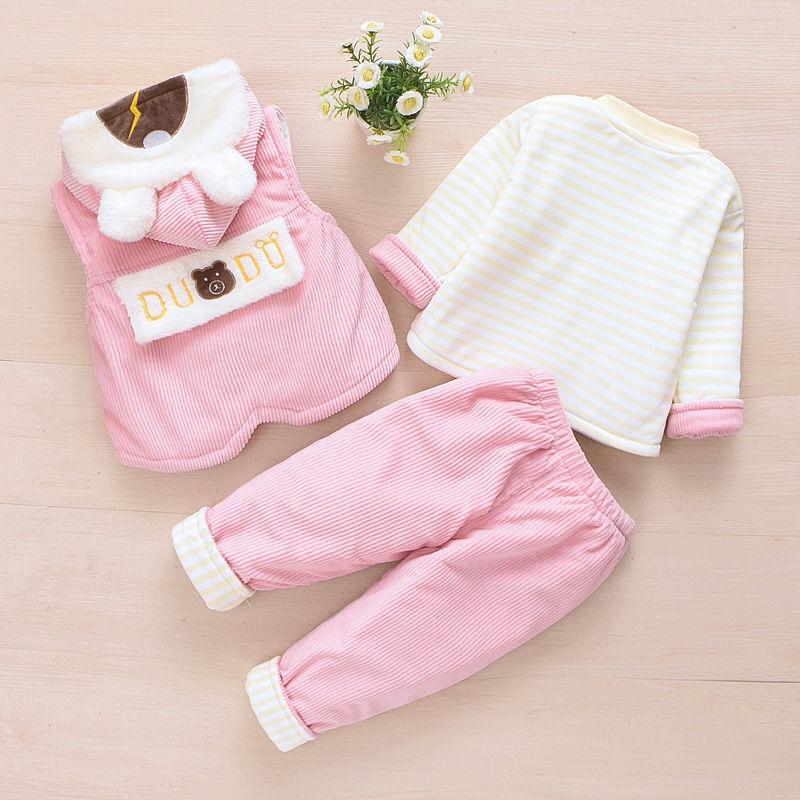 Newborn Autumn and Winter Children's Clothes Autumn Western Style Solid Color Hooded Baby Cotton Coat Winter Thin Cotton Three-piece Suit