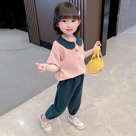 Children's Suit Summer Clothes Girls Net Red Western Casual Clothes Baby Summer Short-sleeved Two-piece Suit
