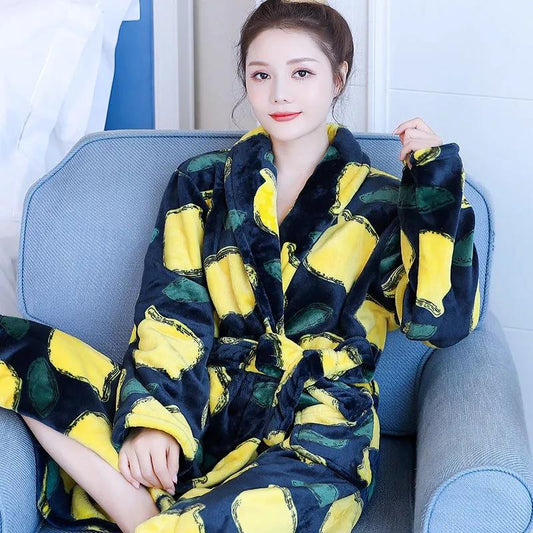 Winter Ladies Cashmere Home Clothes Warm Pajamas Homewear Quick-drying Bathrobe Robe Coat Long
