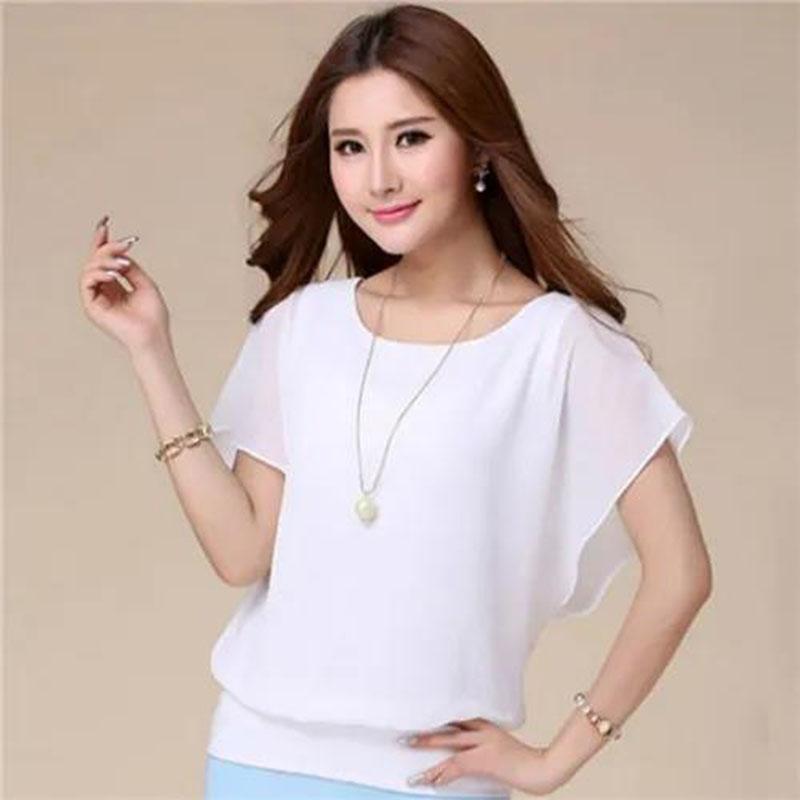Women's Summer Chiffon Top Loose Large Size Solid Color Short Sleeve Top