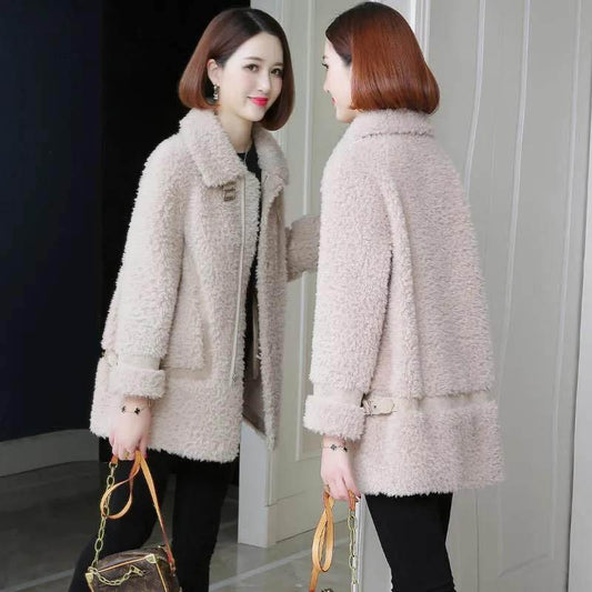 Sheep Shearing Jacket Women's Winter Loose and Wild Mid-length Lamb Fur Coat
