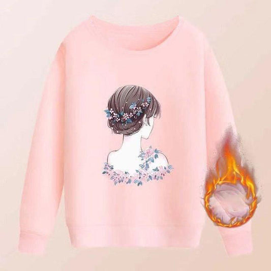Long-sleeved Loose Coat Plus Velvet Autumn and Winter Round Neck Bottoming Shirt Thickened Sweater Women