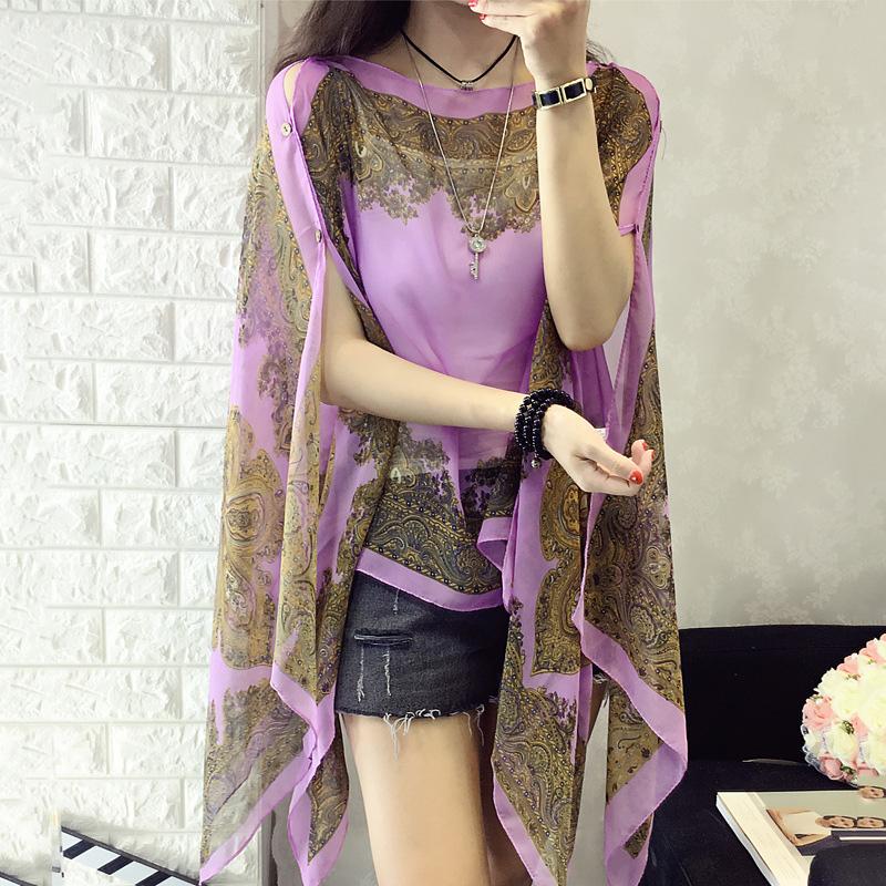 Chiffon Silk Scarf Female Summer Driving Sunscreen Shawl Jacket Scarf Dual-use Seaside Vacation Beach Towel Wild Shawl Cloak Wrap