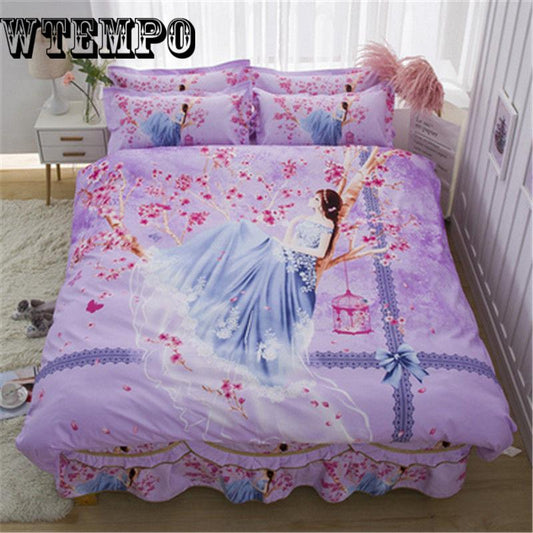 Cotton Princess Style Ruffled Bedding Set Bed Skirt Bedsheet Coverlet Pillowcase