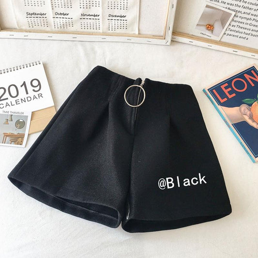 Women Wool Shorts High Waist Wide Leg Shorts Ladies Elegant Woolen Shorts