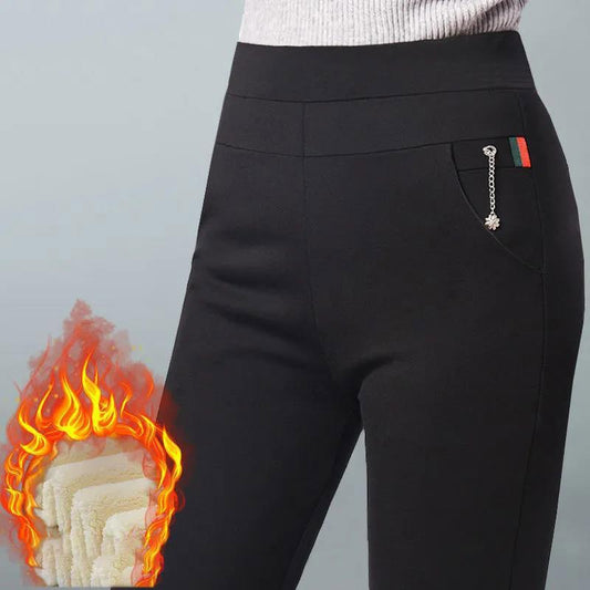 Winter Plus Velvet Thickening Autumn and Winter High Waist Large Size Loose and Thin Stretch Black Casual Pants Pencil Women