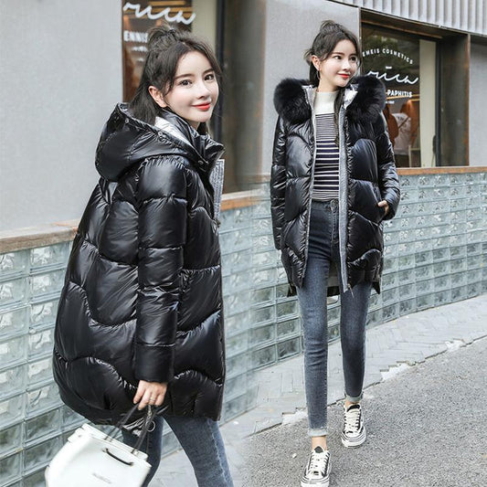 Winter Cotton Clothes Bright and Comfortable Women's Mid-length Winter Loose and Thick Warm Down Cotton Down Jacket