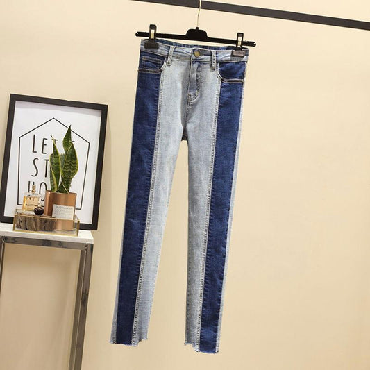 Summer Fat Girl Pants Female Loose Large Size Stitching Jeans High Waist Slimming Pants