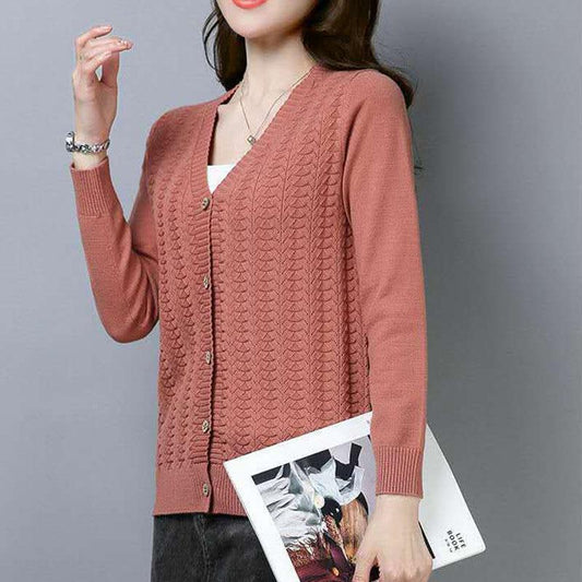 Spring and Autumn Thin Knit Sweater Cardigan Short V-neck Top Long Sleeve Outer Female Jacket
