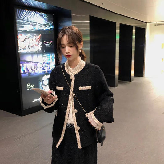 French Style Small Fragrance Coat Women's Spring and Autumn All-match Ladies Short Tops Outer Wear Ladies Long-sleeved Warm Coat Casual Loose