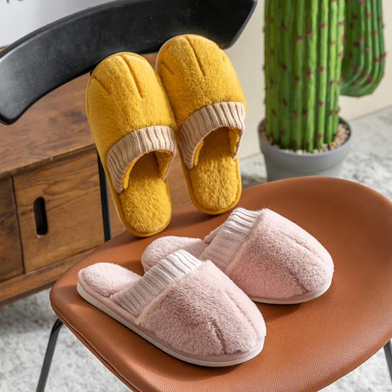 Autumn and Winter Fashion Cotton Slippers Indoor Non-slip Soft-soled Shoes Warm Simple Plush Cotton Shoes