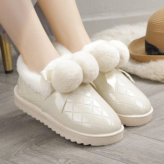 Snow Boots Women Plus Velvet Thick Cotton Boots Children Winter Leather Short Tube Flat Cotton Shoes Ankle Boots Non-slip