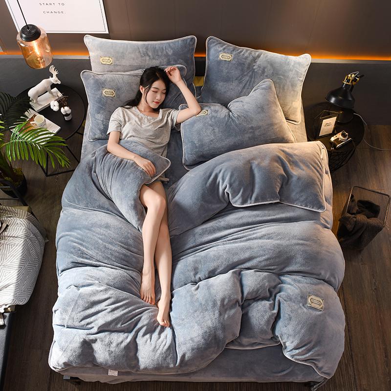 Simple Bedclothes Winter Coral Fleece Bedding Set with Pillowcase Duvet Cover Sets Bed Linen